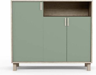 HERDASA Herdasa - Recibidor zapatero 3 puertas Modelo 520 acabado roble claro/verde. 88 cm (alto) x 100 cm (ancho) x 37 cm (prof.)