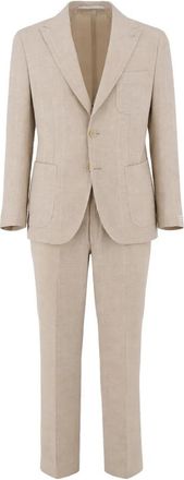 Eleventy Enkelrijig pak - Heren - Business pakken - Beige - L - Leer - Kostuums