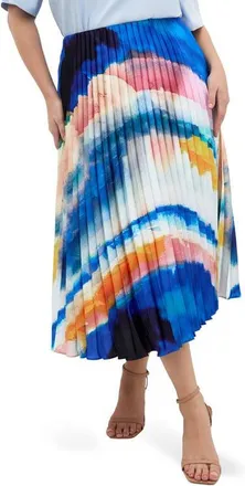 City Chic Celina Print Pleated Midi Skirt in Facet at Nordstrom, Size 10W