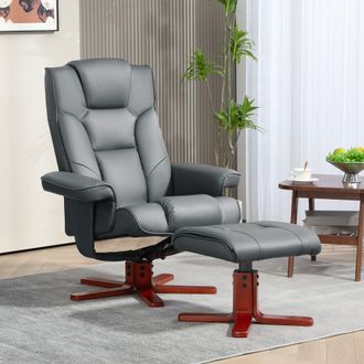 HOMCOM Reclining Armchair with Footstool & Adjustable Backrest in Grey