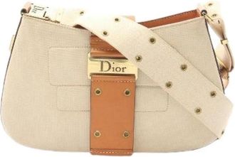 Dior Pre-owned Street Chic Columbus Canvas Leather Shoulder Bag - Dames - Vintage Schoudertas - Beige - ONE Size - Leer - Vintage