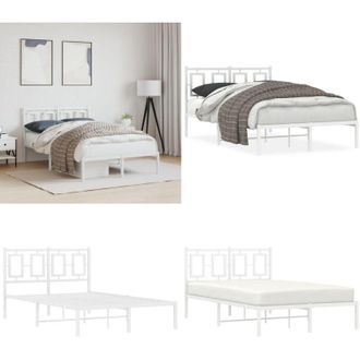 vidaXL Giroletto con Testiera in Metallo Bianco 120x200 cm - Letto con testata - Letto in acciaio