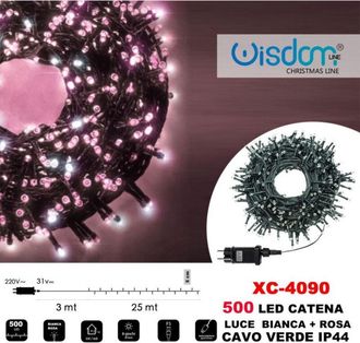 Trade Shop Trade Shop - Cadena De Luces 500 Luces Luci&eacute;rnaga Led Blanco + Cable Rosa Verde Ip44 Xc-4090