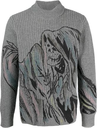 Amiri graphic-print knit jumper - men - Wool/Cashmere - S - Grey
