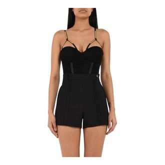 Elisabetta Franchi Playsuits, female, Black, Size: 2XL Jersey Bodysuit with Jewel Plaques