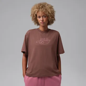 Nike Jordan Womens Jordan Girlfriend Fireside T-Shirt in Brown | IX6199-265