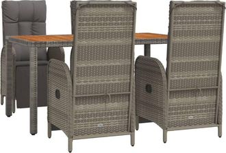 vidaXL Set Comedor De Jard&iacute;n 5 Piezas Con Cojines Rat&aacute;n Sint&eacute;tico Gris Vidaxl
