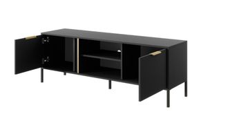 AKL FURNITURE Mueble para TV efecto madera Negro y Dorado