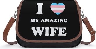 Generic I Love My Amazing Wife Crossbody Bag Womens Handbag PU Message Bags Shoulder Purse with Adjustable Strap