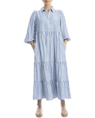Max Studio 3/4 Sleeve Collar Button Front Tier Midi Dress