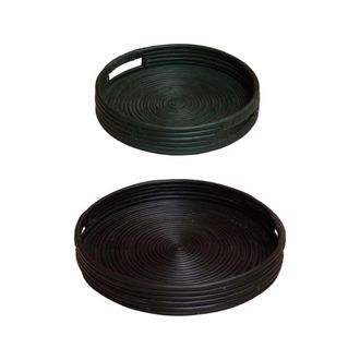 Chehoma Bandejas de rat&aacute;n negro y verde (Juego de 2)