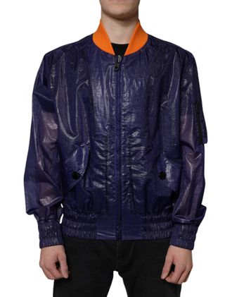 Dolce & Gabbana Mens Blue Cotton Stretch Full Zip Bomber Jacket Elastane Clothing
