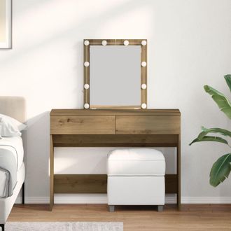Berkfield Home Dressing Table with Mirror & LEDs Artisan Oak Engineered Wood in Brown