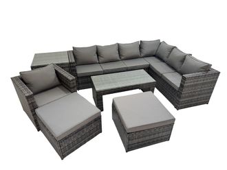 Fimous Garden Furniture Set with Chair 2 Big Stool Side Table Dark Grey Mixed