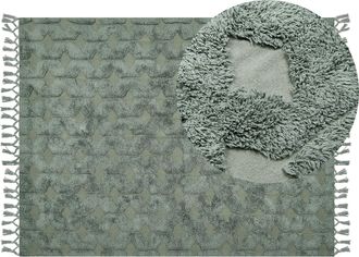 Beliani Alfombra De Algod&oacute;n Verde 140 X 200 Cm Hecho A Mano Patr&oacute;n Geom&eacute;trico Borlas Kars