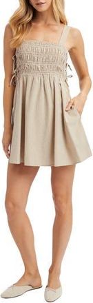 Wishlist Plaid Tie Babydoll Minidress in Brown/Cream at Nordstrom Rack, Size Medium