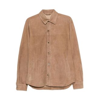 Boglioli Leather Jackets, male, Beige, Size: 2XL Suede Overshirt