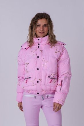 OOSC Chic Puffer Jacket - Gold Stars in Pink With Gold Stars at Nordstrom, Size Medium