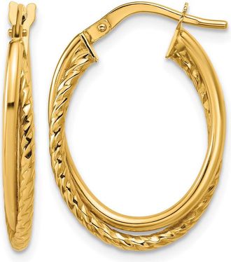 Diamond2Deal 14K Yellow Gold Textured Oval Hoop Earrings