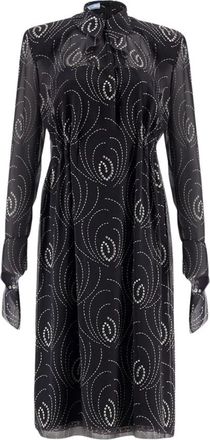 Prada Retro Grafische Georgette Jurk - Dames - Casual kleedjes - Zwart - S - Nylon - Kleedjes