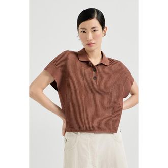 Brunello Cucinelli Ribbed net polo shirt in Red at Nordstrom, Size Xx-Small Eu