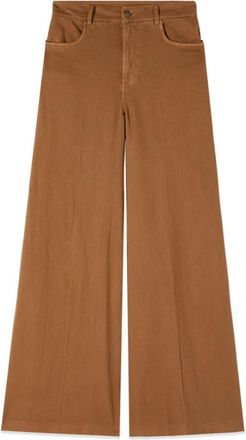 Oltre Wijde Garment-dyed Katoenen Broek - Dames - Loose Fit Jeans - Bruin - 4XL - Katoen - Jeans