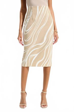 Joseph Ribkoff Abstract High Waist Pencil Skirt In Beige/vanilla