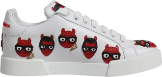 Dolce & Gabbana White Devil Face Portofino Sneakers Womens Shoes