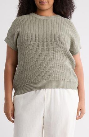 Nordstrom Rack Cotton Short Sleeve Sweater in Green Halo at Nordstrom Rack, Size 3X