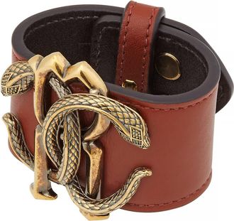Roberto Cavalli RC Logo Leather Bracelet, Size Large