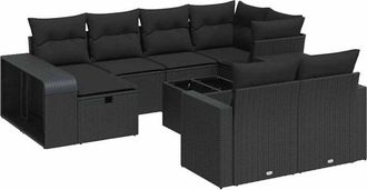 vidaXL Set De Sof&aacute;s De Jard&iacute;n 11 Pzas Y Cojines Rat&aacute;n Sint&eacute;tico Negro Vidaxl