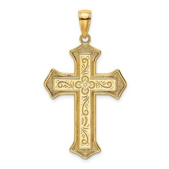 Diamond2Deal 14k Gold 2-D Filigree Center Block Cross Charm Pendant