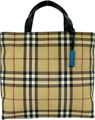 Burberry Beige Black Pvc Leather Boston Bag Handbag Tote Bag (Pre-Owned)