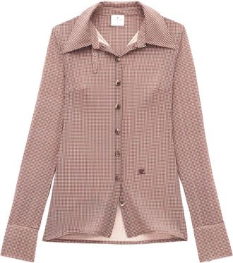 Courr&egrave;ges logo-appliqu&eacute; checked shirt - unisex - Elastane/Polyester - S - Brown