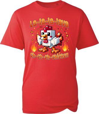 Generic La-la-la-Lava Steve Lava Chicken T-Shirt - Pixel Gaming Top Fun Retro Gaming Chicken Graphic Tee (Red, 7 Years)