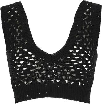 Brunello Cucinelli Cropped Top - Dames - Tops zonder mouwen - Zwart - M - Katoen - Tops