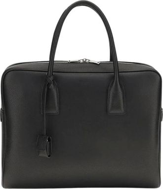 Saint Laurent Aktetas van generfd leer - Heren - Tassen - Zwart - Maat: ONE Size Leer
