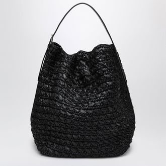 Toteme Tote bag with belt details in raffia, black