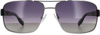 HUGO BOSS Wrap Mens Ruthenium Grey Gradient Polarized Sunglasses Metal - Size 64x15x125mm