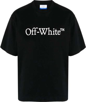 Off-white T-shirt in cotone bianco sporco con grandi pattini da libro