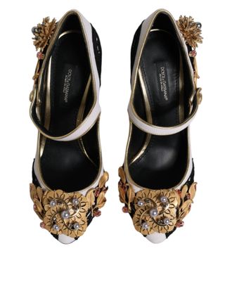 Dolce & Gabbana Womens Embellished Heel Multicolor Virgin Wool Lamb