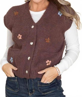 Wishlist Brushed Floral Embroidered Vest In Mauve