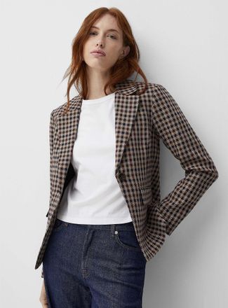 Contemporaine Womens Houndstooth pattern cinched Blazer Jacket