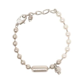 Alexander McQueen Skull & Pearl Bracelet - male - Alexander McQueen - Bracelets - Gray - ONE SIZE - Accessories