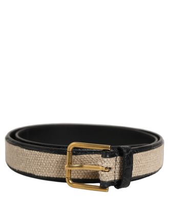 Dolce & Gabbana Woven Linen and Caiman Leather Belt - Beige