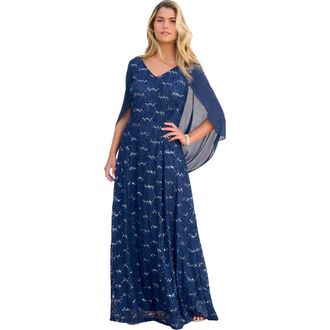 Roaman's Plus-Size Allover Lace Gown With Capelet in Evening Blue at Nordstrom, Size 20