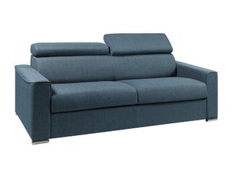 Vente-Unique Sof&aacute; cama de 4 plazas de apertura r&aacute;pida de tela - Azul - Cama 160 cm - Colch&oacute;n de 18 cm VIZIR