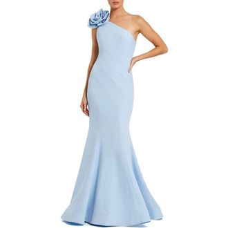 Mac Duggal Crepe One Shoulder Mermaid Gown With 3D Flower in Powder Blue at Nordstrom, Size 4