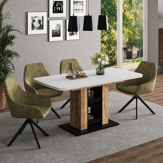Vicco Mesa De Comedor Fenaro, Roble Blanco/dorado, 120 X 80 Cm, Vicco