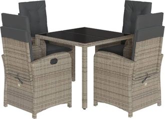 vidaXL Vidaxl - Set Comedor De Jard&iacute;n 5 Piezas Con Cojines Rat&aacute;n Sint&eacute;tico Gris